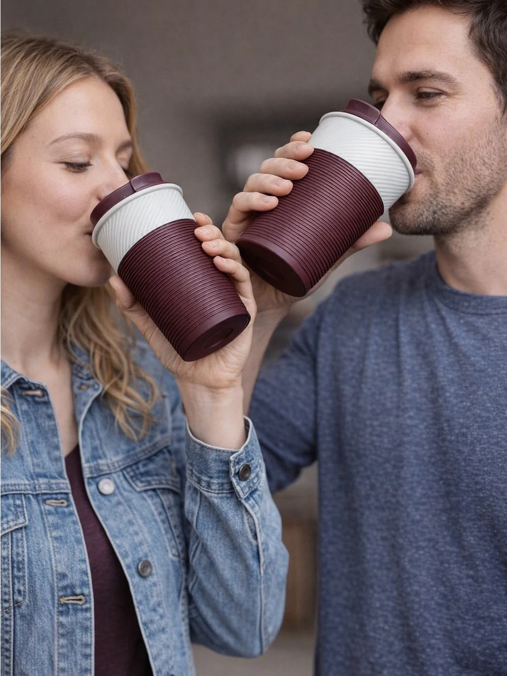 Starbucks Travel Coffee Mug Tumbler Maroon/ Plum Rubber Grip.